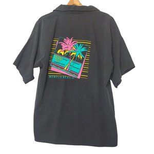 Vintage Myrtle Beach South Carolina Mens XL Camp Shirt Button Up Black Ocean USA